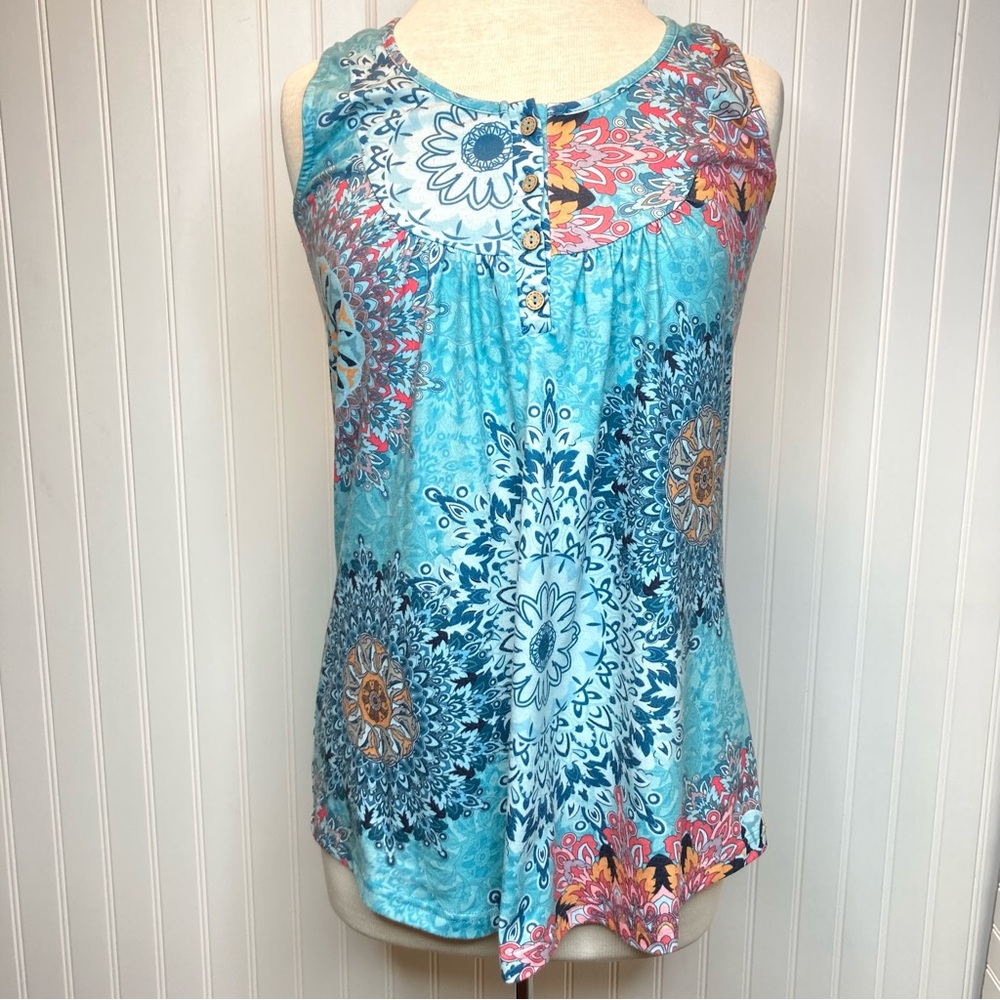 Mirol Sleeveless top size small teal boho print medallion